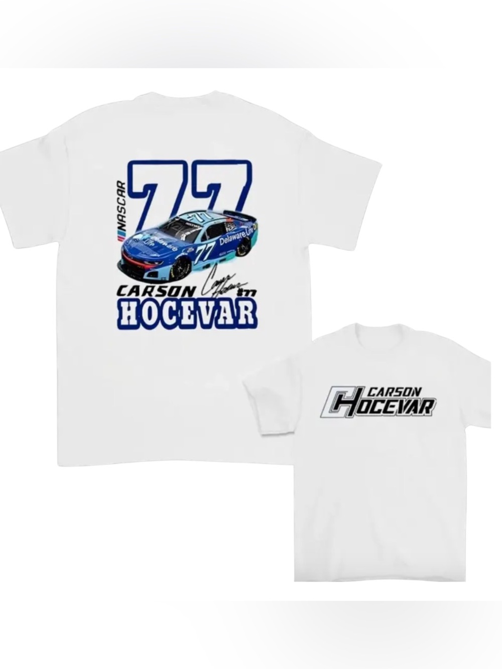Carson Hocevar' White Racing T‑Shirt - #77 Graphic
